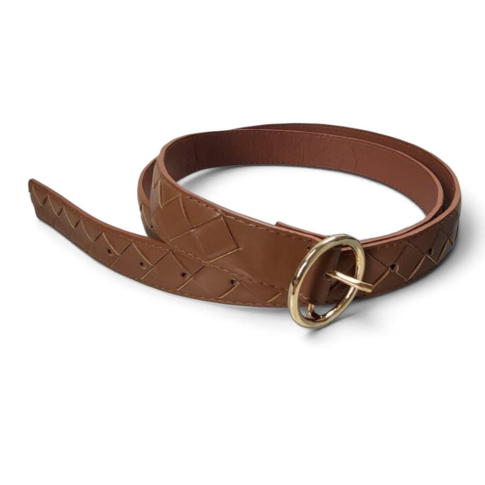Torrid 3 Brown Woven Look Belt Gold Buckle Hardware Minimalist Classic 3x